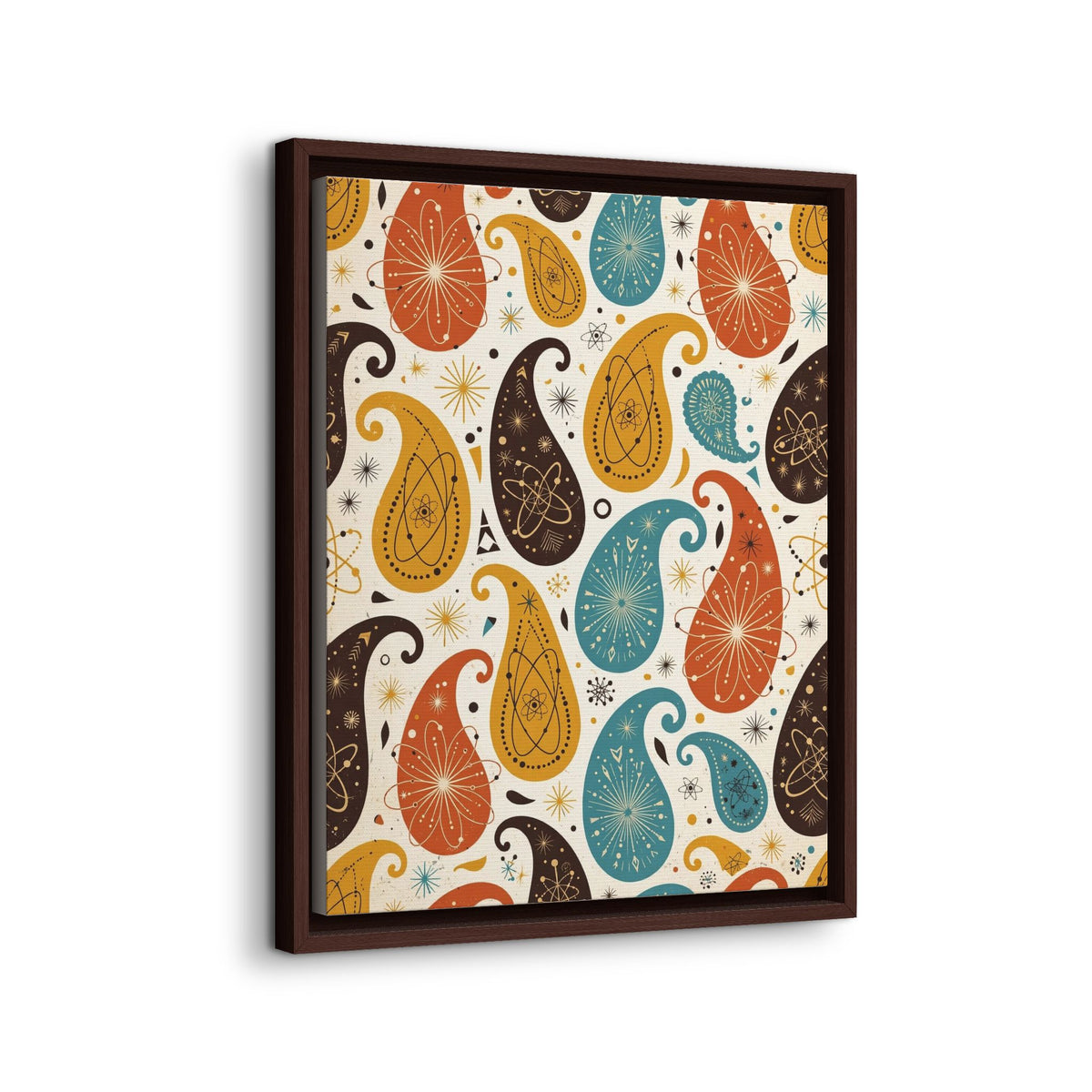 Mid Century Modern Paisley Framed Canvas Wall Art, Atomic Paisley Print, Retro 1950s Pattern Decor
