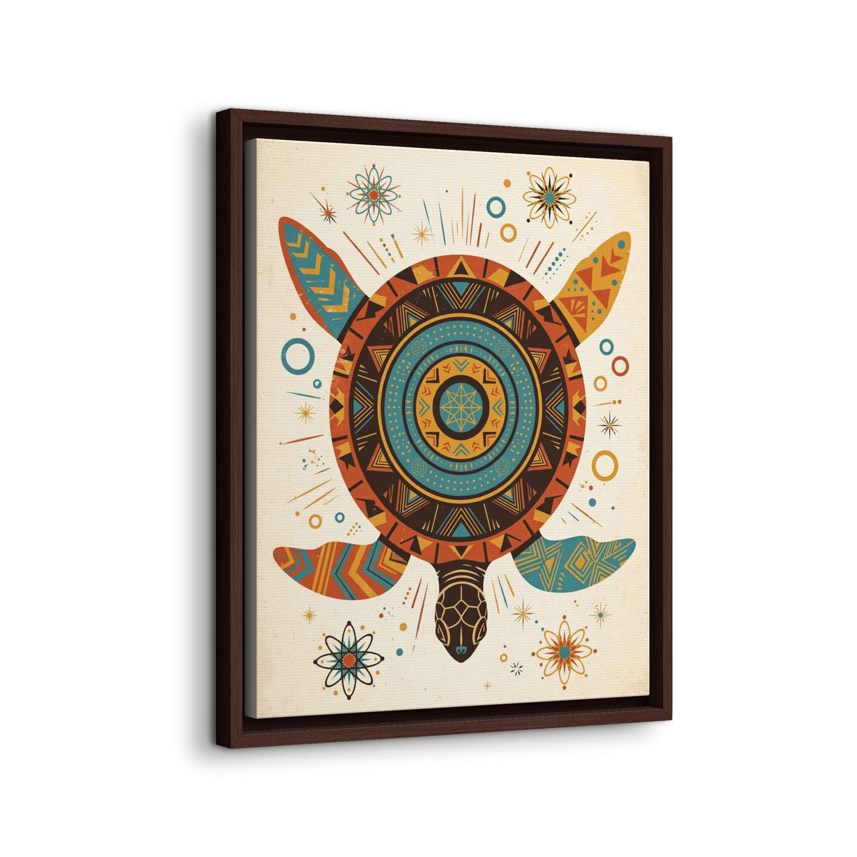 Mid Century Modern Turtle Framed Canvas Wall Art, Retro Sea Turtle Print, 1950s Ocean Decor