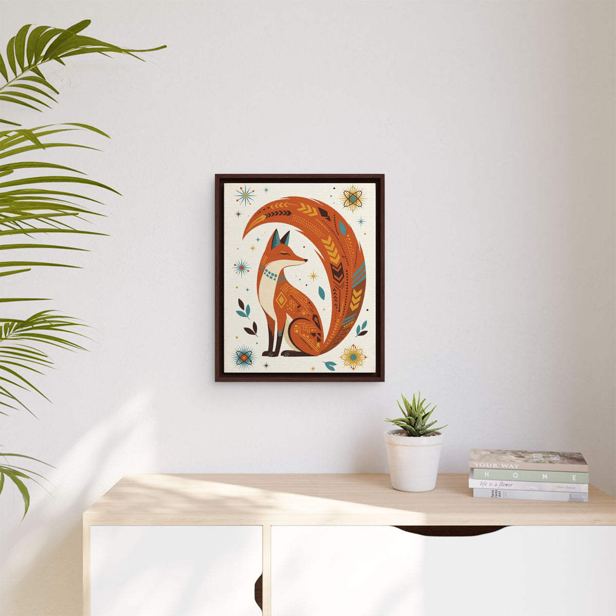 Mid Century Modern Fox Framed Canvas Wall Art, Retro Fox Print, 1950s Woodland Animal Decor