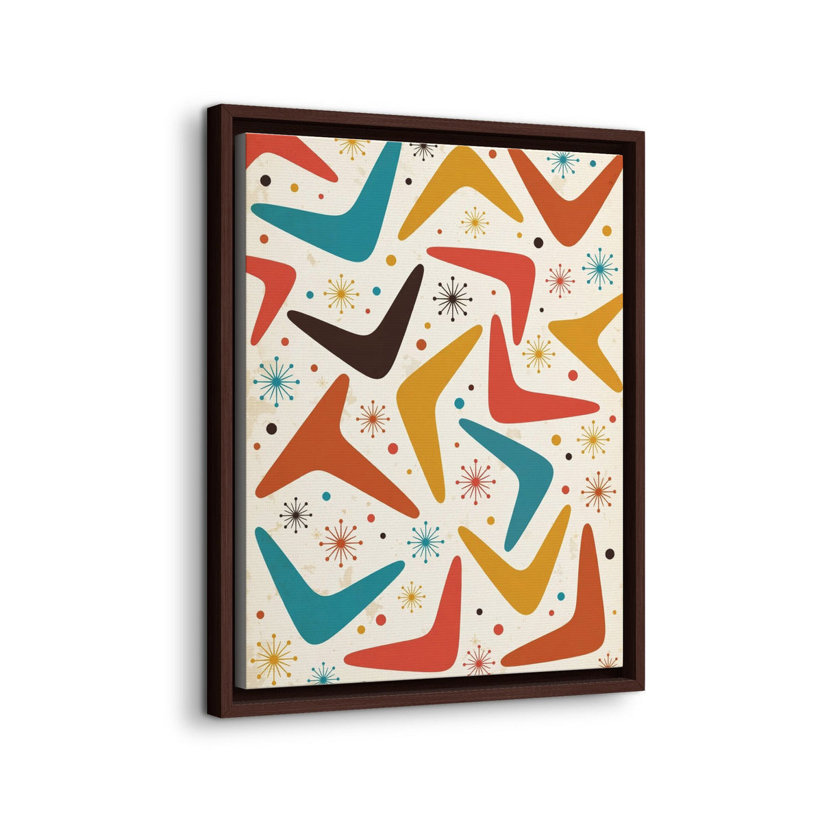 Mid Century Modern Boomerang Pattern Framed Canvas Wall Art, Retro 1950s Abstract Decor