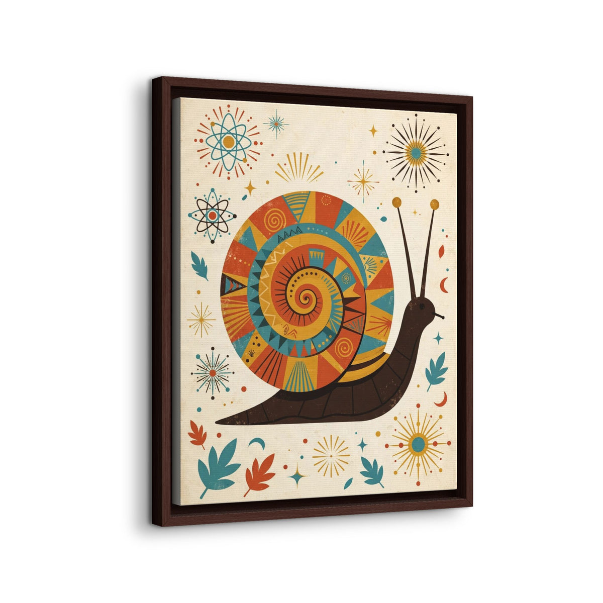 Mid Century Modern Snail Framed Canvas Wall Art, Retro Snail Print, 1950s Garden Decor