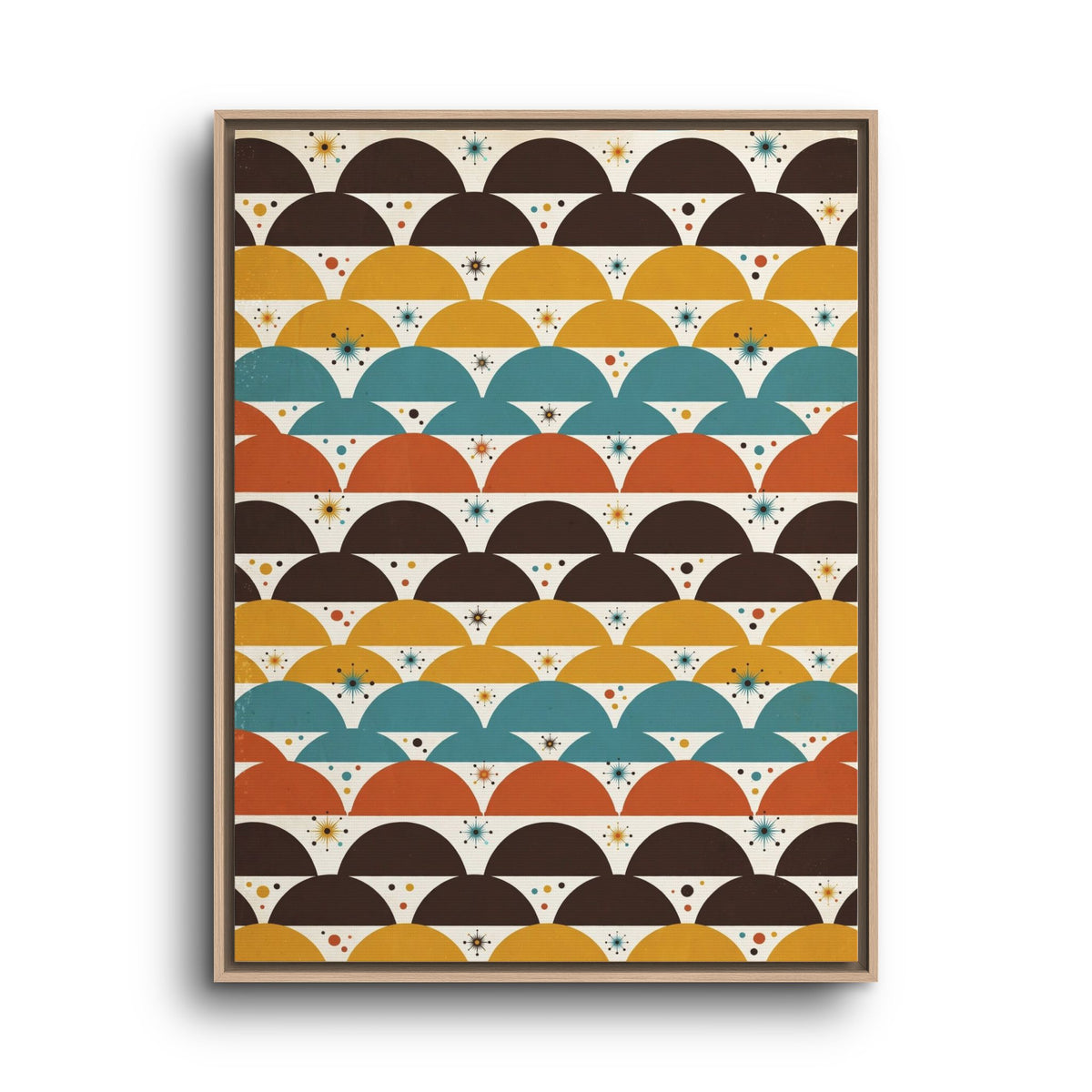 Mid Century Modern Scallop Framed Canvas Wall Art, Retro Wave Pattern Print, 1950s Geometric Decor