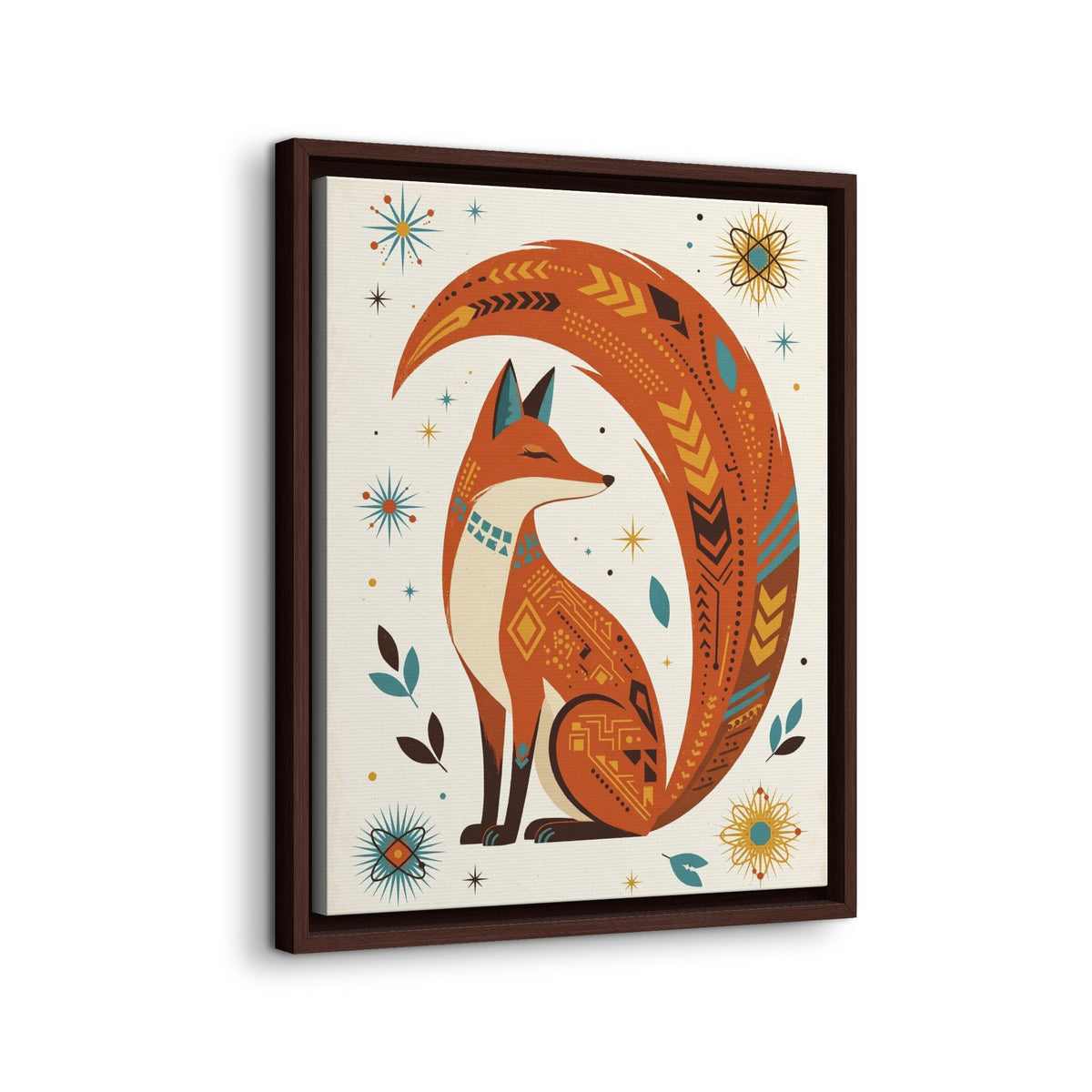 Mid Century Modern Fox Framed Canvas Wall Art, Retro Fox Print, 1950s Woodland Animal Decor
