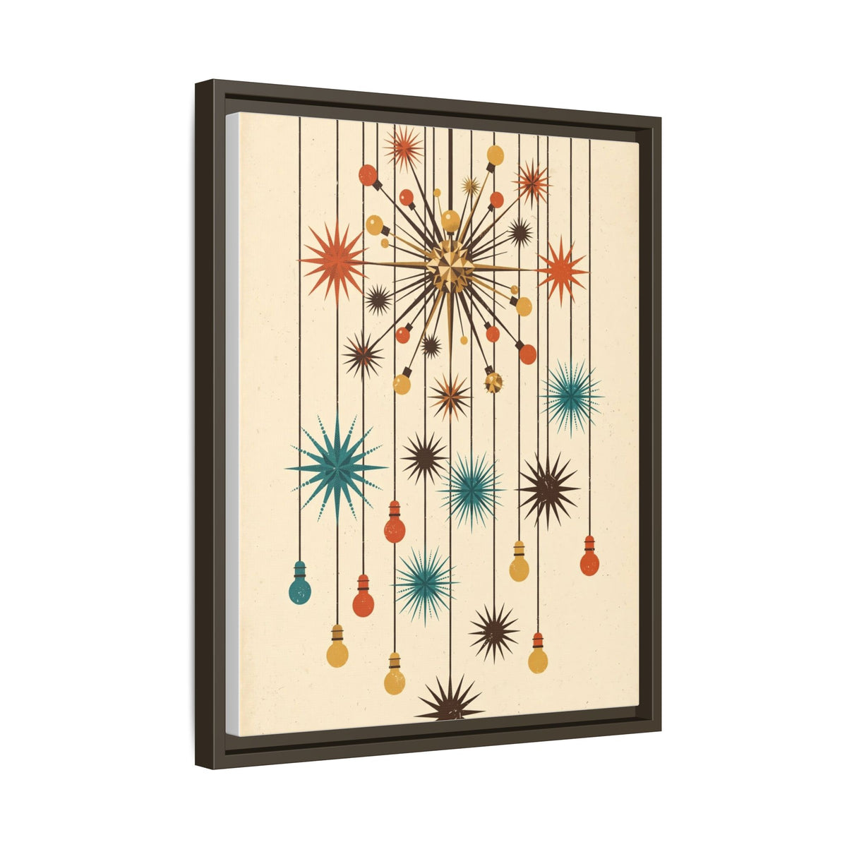 Mid Century Modern Sputnik Chandelier Framed Canvas Wall Art, Atomic Starburst Print, Retro 1950s Decor