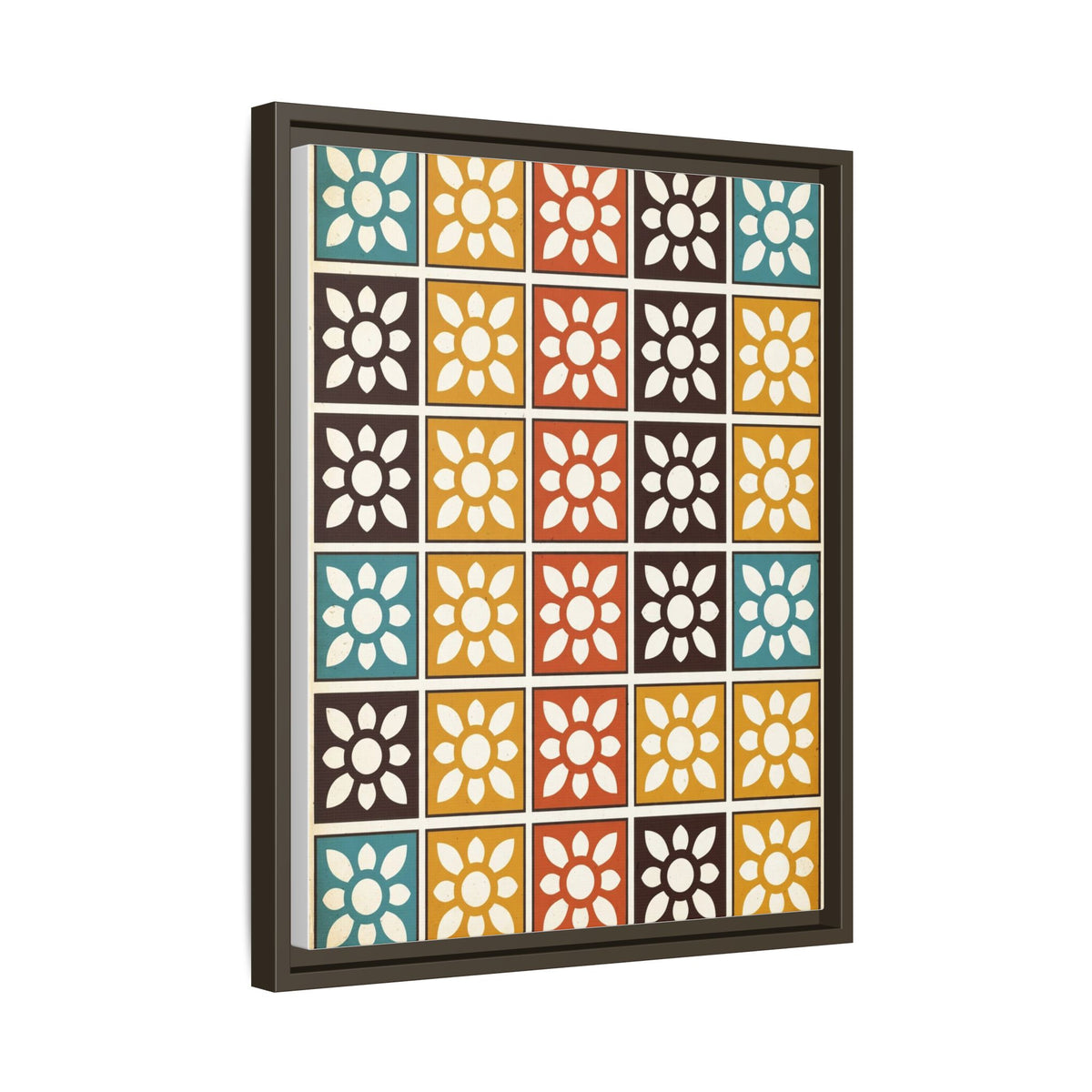Mid Century Modern Breeze Block Framed Canvas Wall Art, Retro Screen Block Pattern Print, Palm Springs Decor