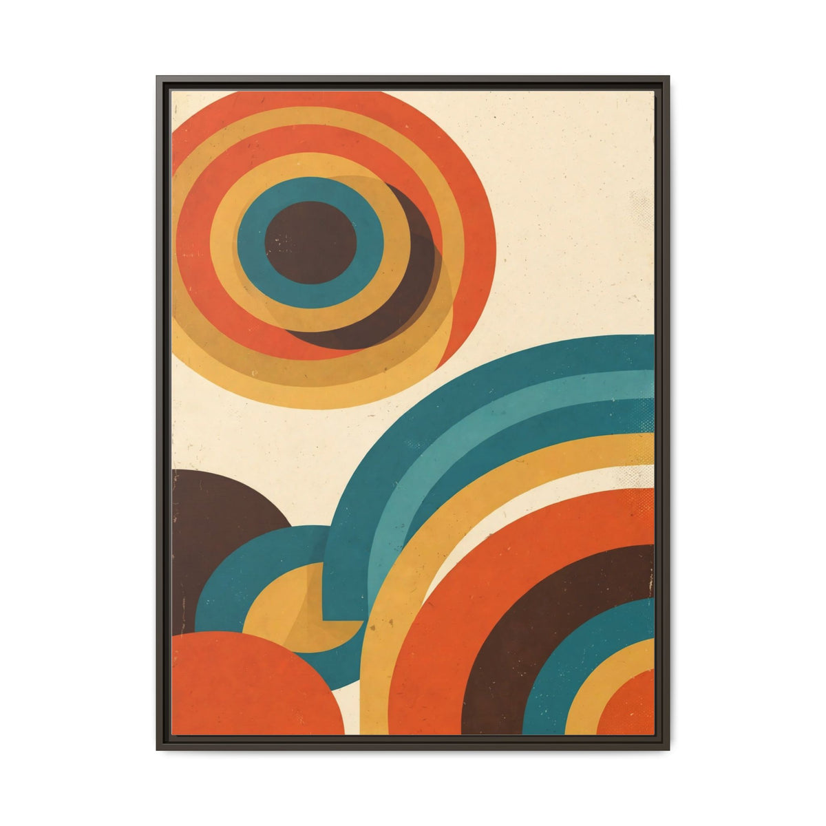 Mid Century Modern Concentric Circles Framed Canvas Wall Art, Retro Arches Print, Burnt Orange Teal Decor