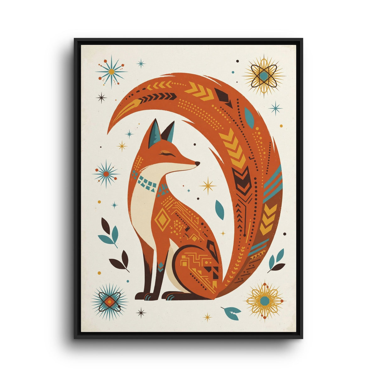 Mid Century Modern Fox Framed Canvas Wall Art, Retro Fox Print, 1950s Woodland Animal Decor