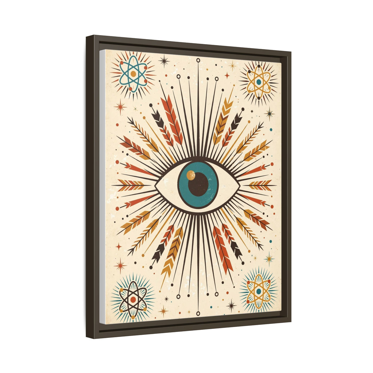 Mid Century Modern Eyeball Framed Canvas Wall Art, Atomic Eye Print, Retro 1950s Starburst Decor