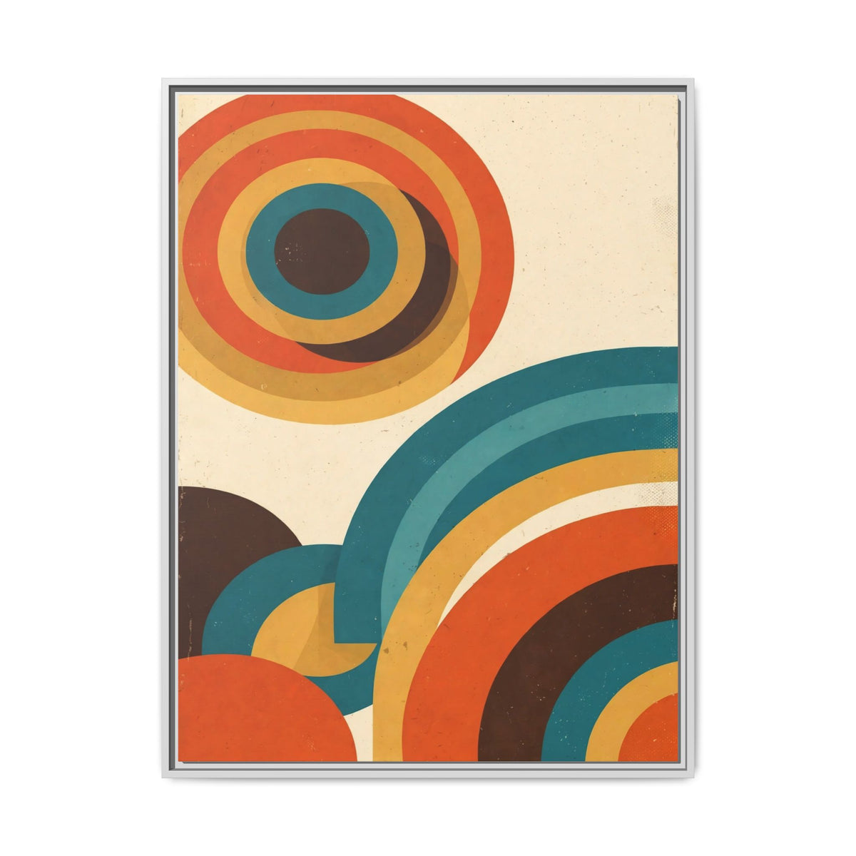 Mid Century Modern Concentric Circles Framed Canvas Wall Art, Retro Arches Print, Burnt Orange Teal Decor