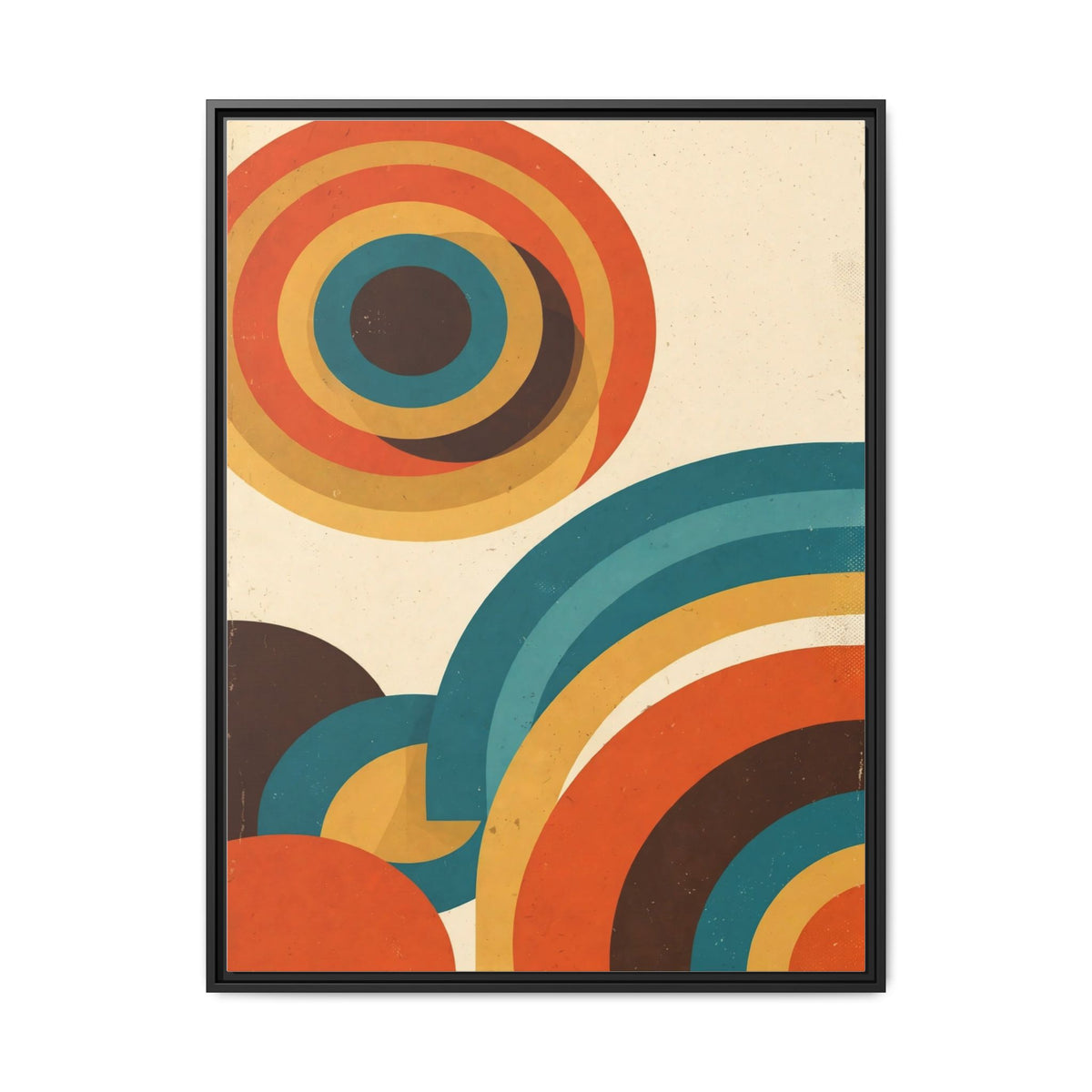 Mid Century Modern Concentric Circles Framed Canvas Wall Art, Retro Arches Print, Burnt Orange Teal Decor
