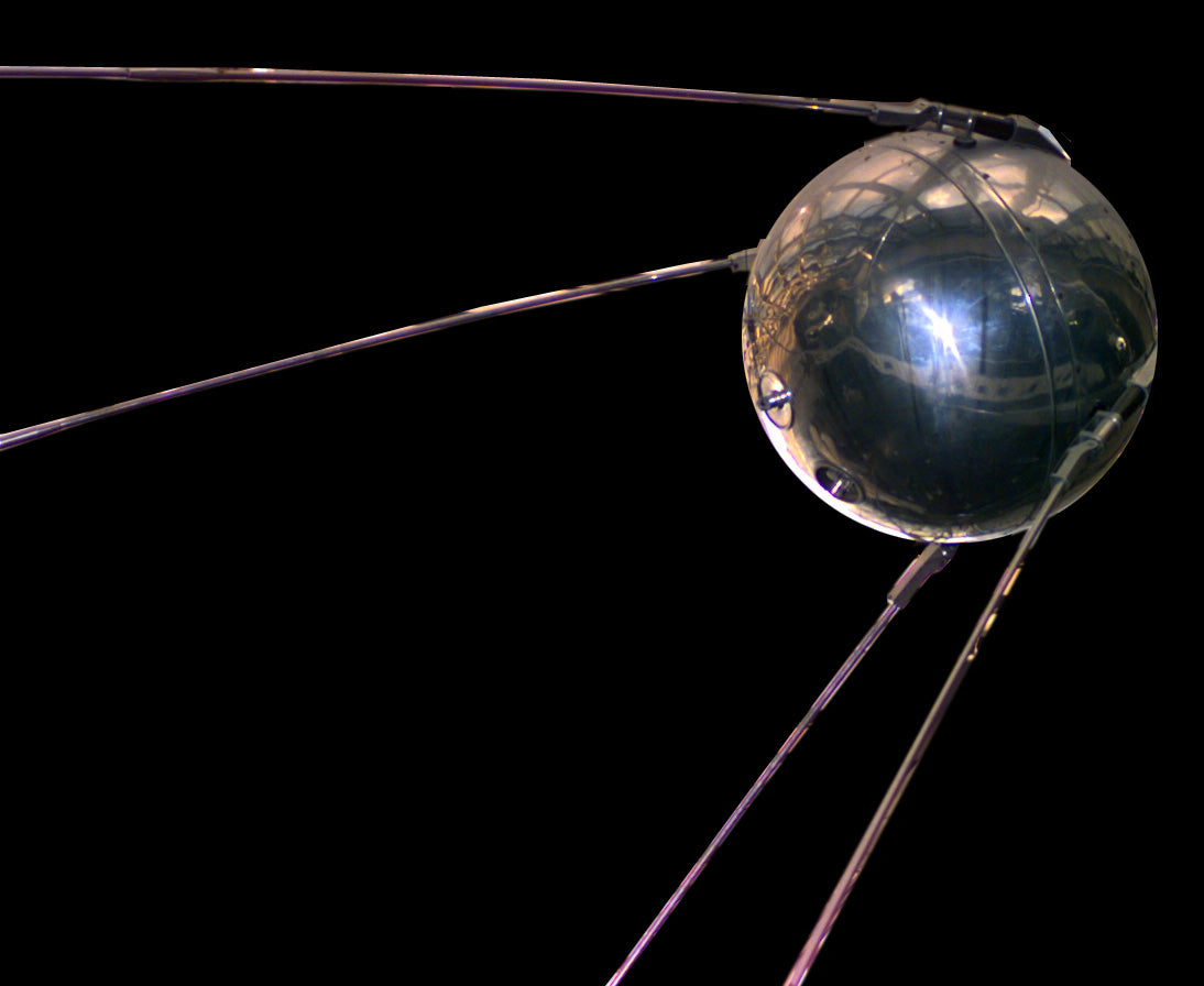 The Sputnik 1 satellite with its four antennae, at the National Air and Space Museum