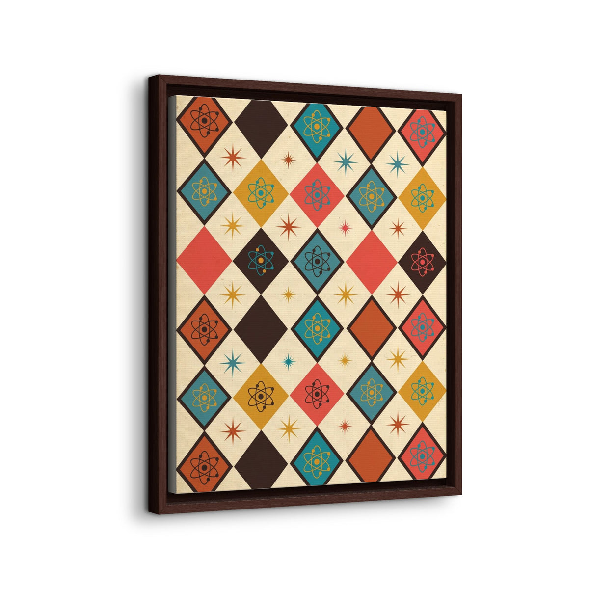 Mid Century Modern Atomic Diamonds Framed Canvas Wall Art, Retro Pattern Print, 1950s Abstract Decor