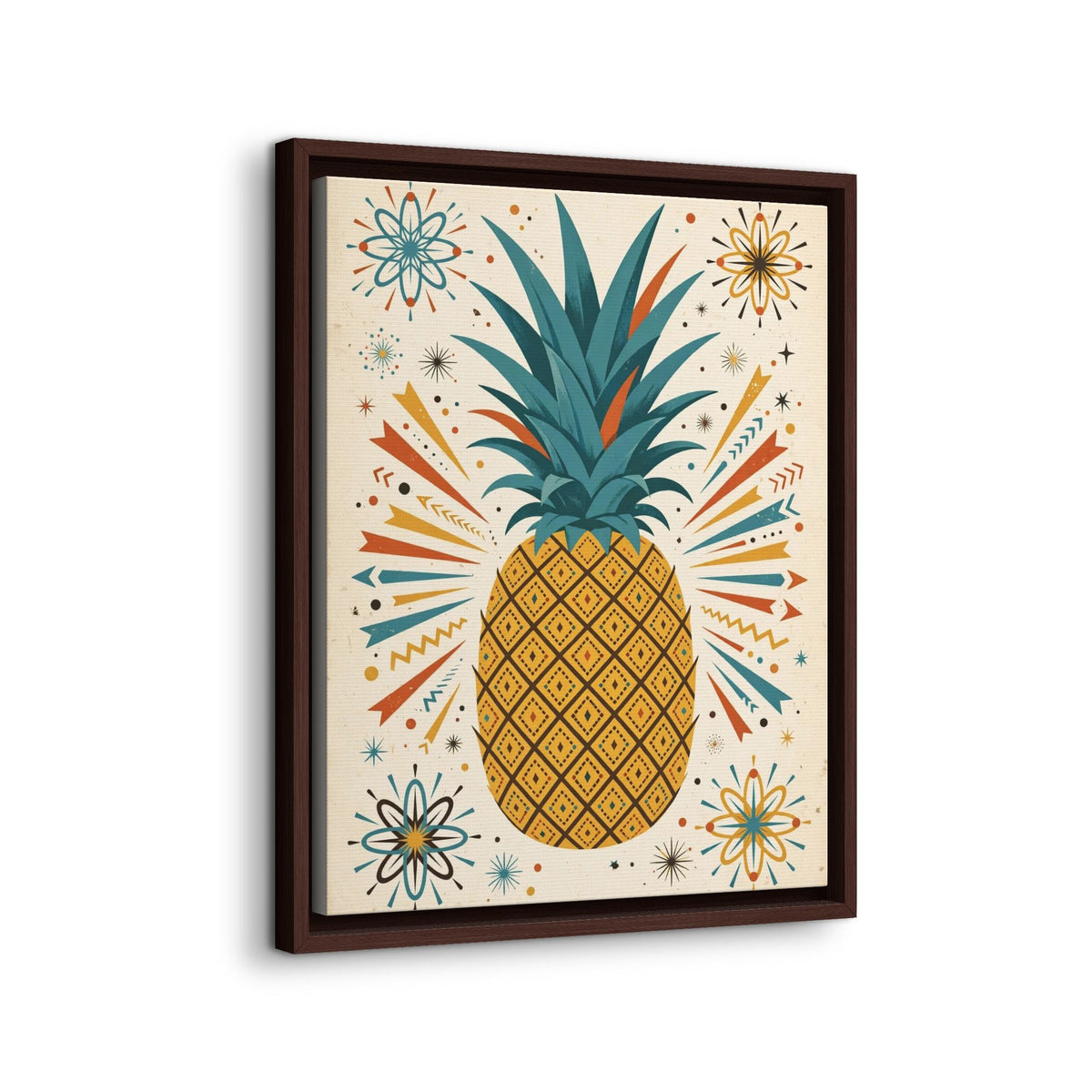 Mid Century Modern Pineapple Framed Canvas Wall Art, Retro Pineapple Print, 1950s Kitchen Decor