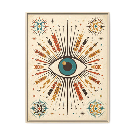 Mid Century Modern Eyeball Framed Canvas Wall Art, Atomic Eye Print, Retro 1950s Starburst Decor