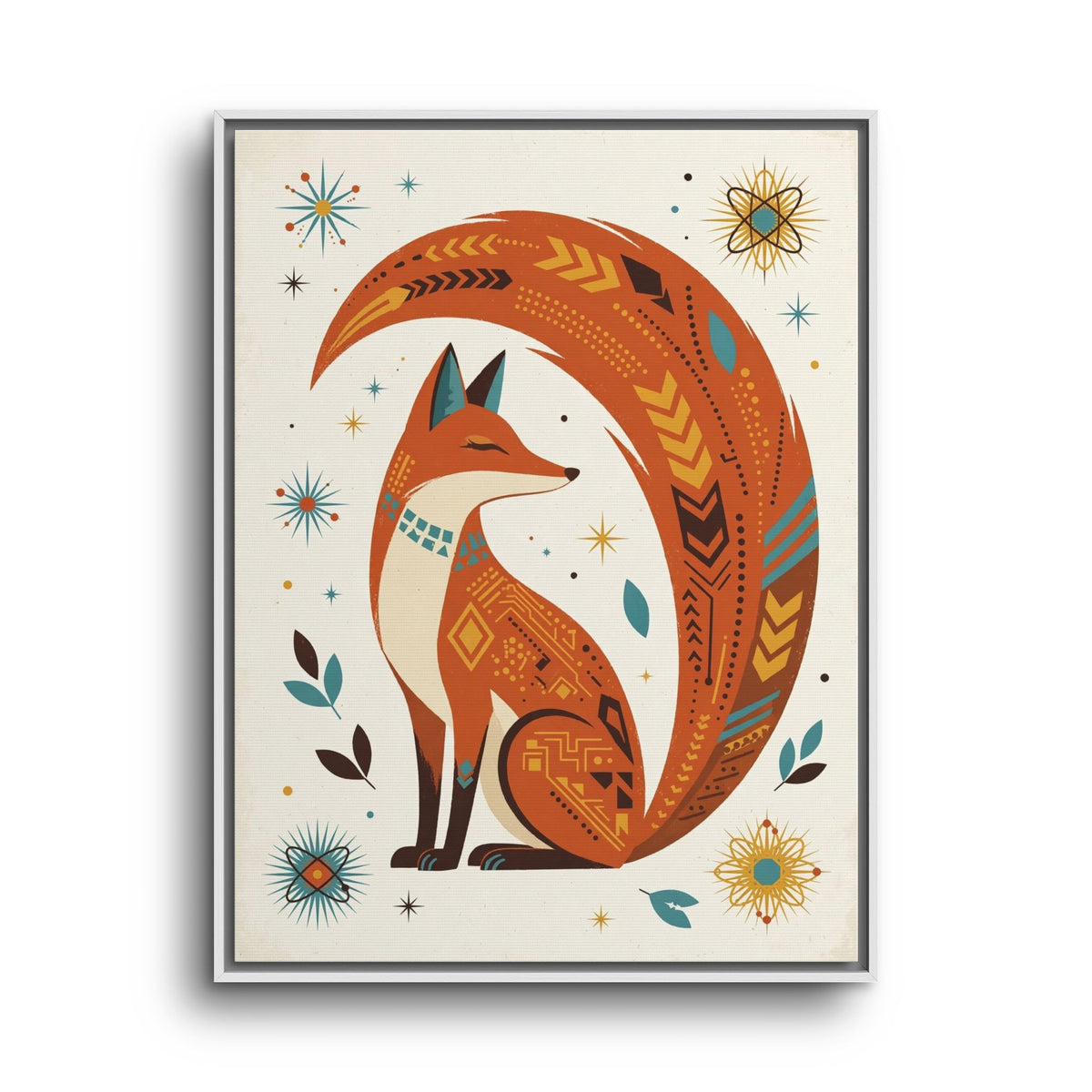 Mid Century Modern Fox Framed Canvas Wall Art, Retro Fox Print, 1950s Woodland Animal Decor