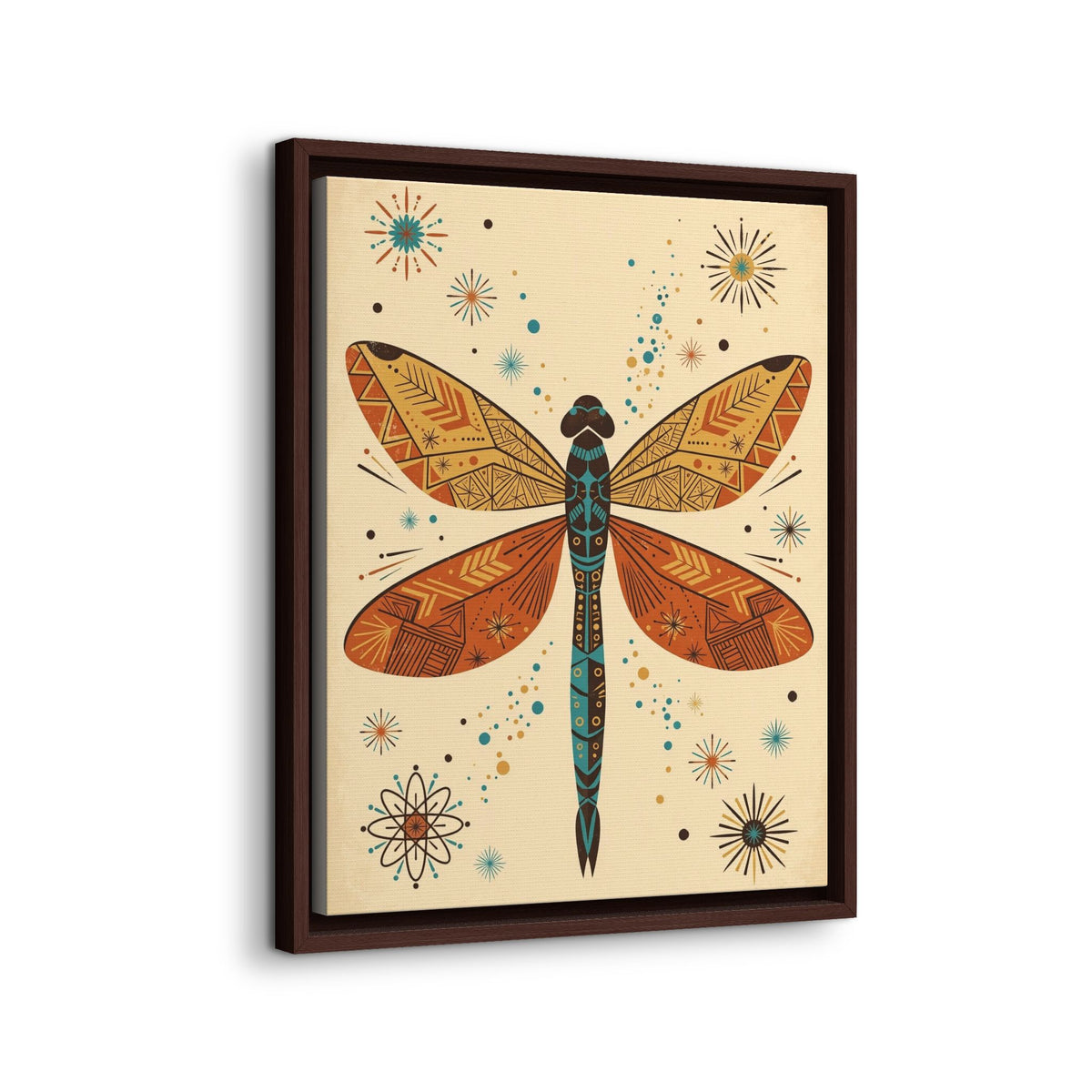 Mid Century Modern Dragonfly Framed Canvas Wall Art, Retro Dragonfly Print, 1950s Nature Decor