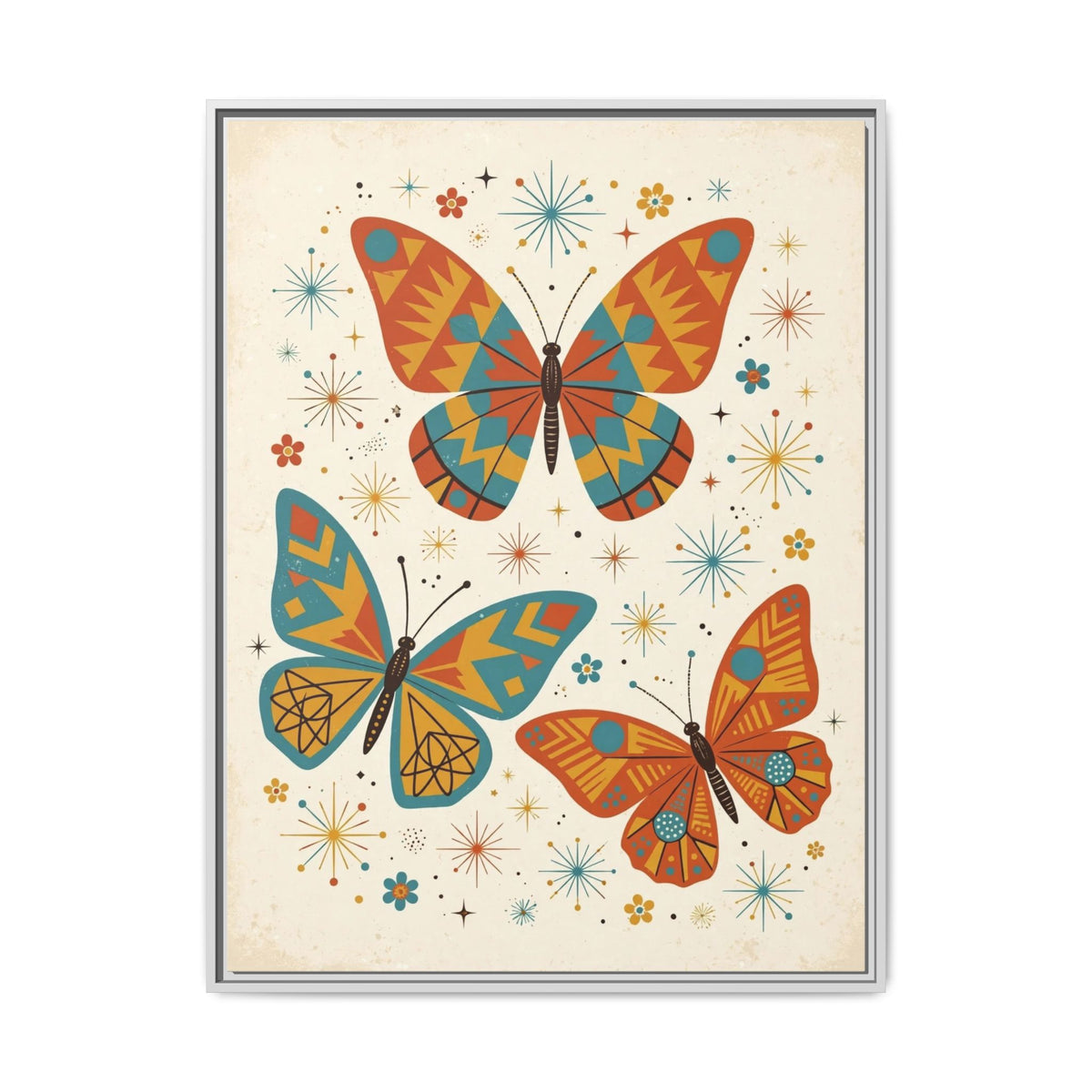 Mid Century Modern Butterfly Framed Canvas Wall Art, Retro Butterfly Print, 1950s Garden Decor