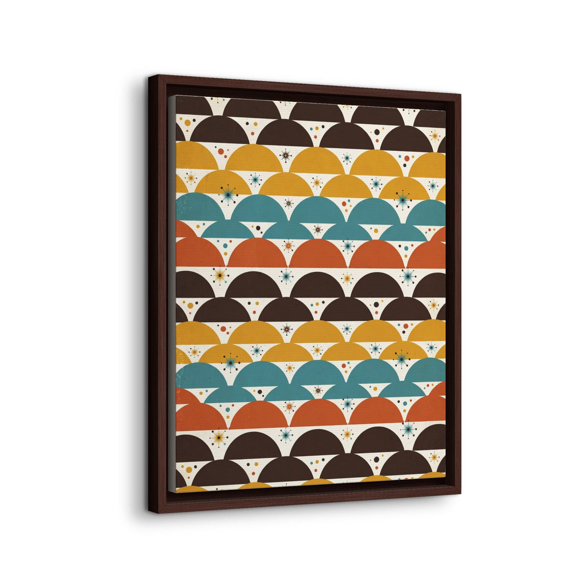 Mid Century Modern Scallop Framed Canvas Wall Art, Retro Wave Pattern Print, 1950s Geometric Decor