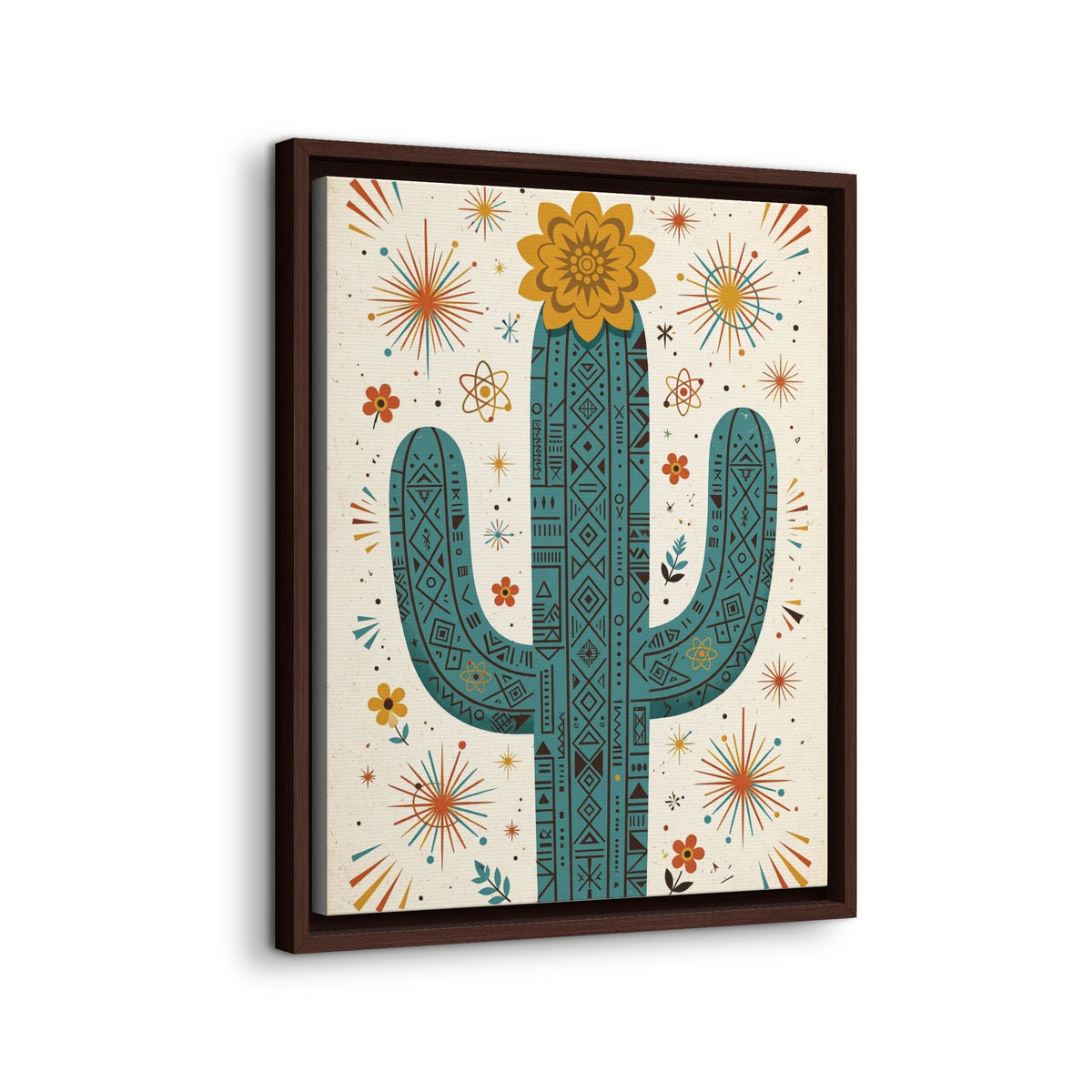 Mid Century Modern Cactus Framed Canvas Wall Art, Retro Saguaro Print, 1950s Desert Decor