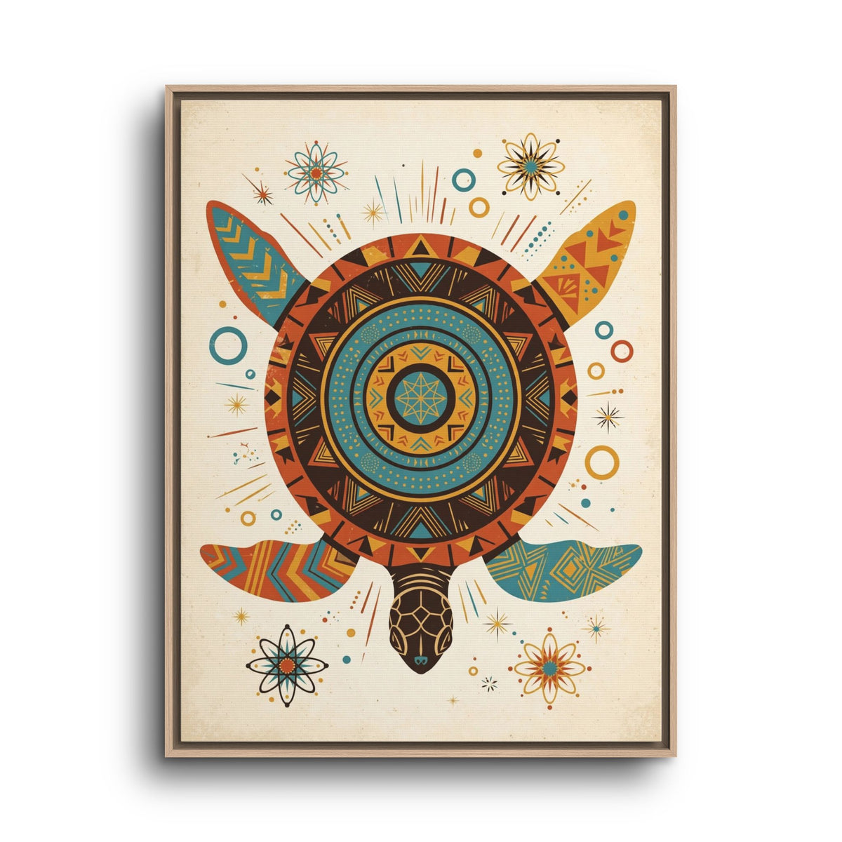 Mid Century Modern Turtle Framed Canvas Wall Art, Retro Sea Turtle Print, 1950s Ocean Decor