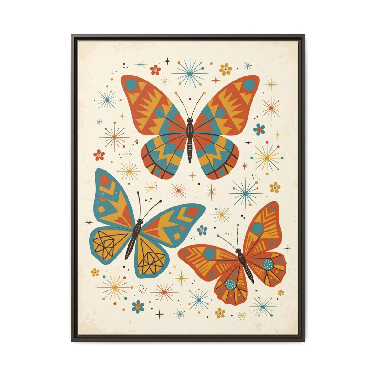 Mid Century Modern Butterfly Framed Canvas Wall Art, Retro Butterfly Print, 1950s Garden Decor