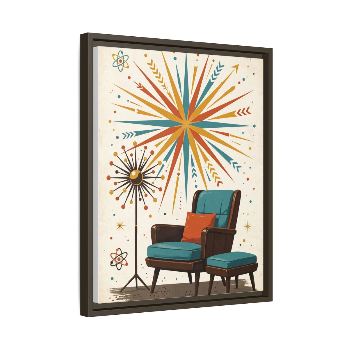 Mid Century Modern Lounge Chair Framed Canvas Wall Art, Retro Furniture Print, 1950s Living Room Decor
