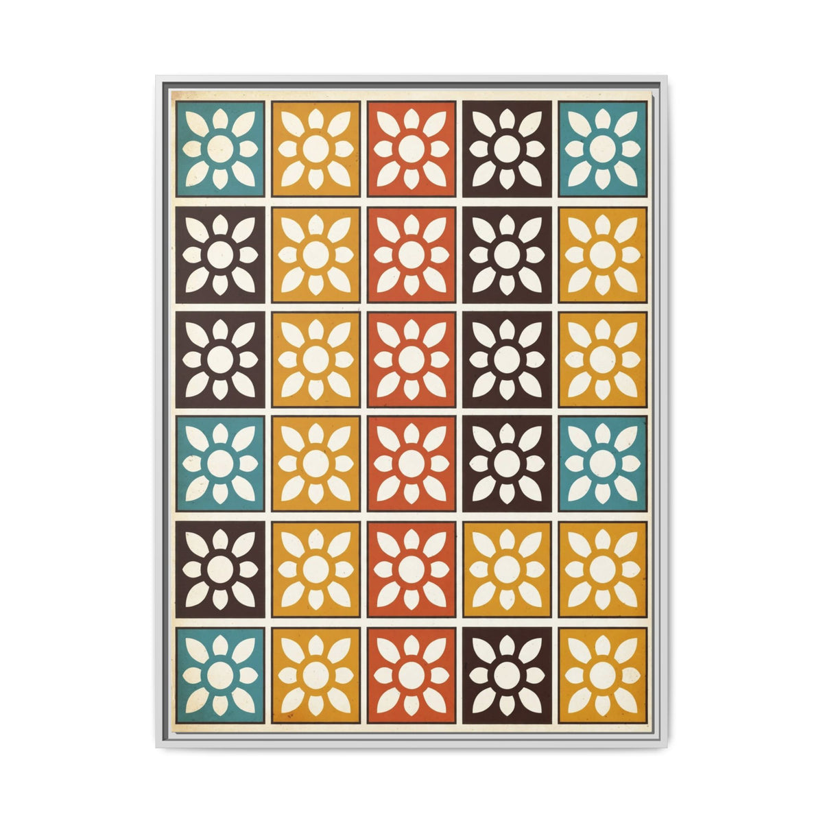 Mid Century Modern Breeze Block Framed Canvas Wall Art, Retro Screen Block Pattern Print, Palm Springs Decor