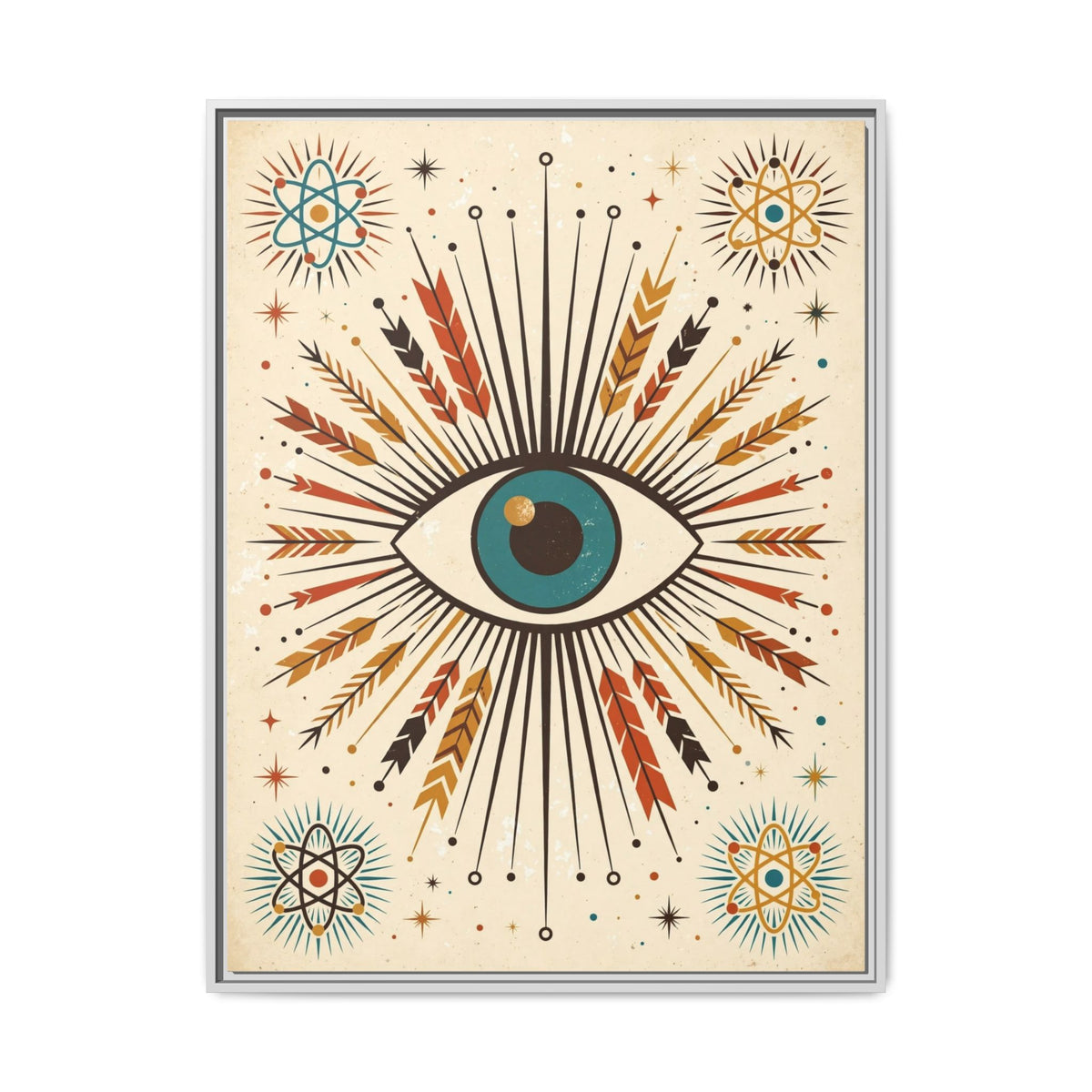 Mid Century Modern Eyeball Framed Canvas Wall Art, Atomic Eye Print, Retro 1950s Starburst Decor