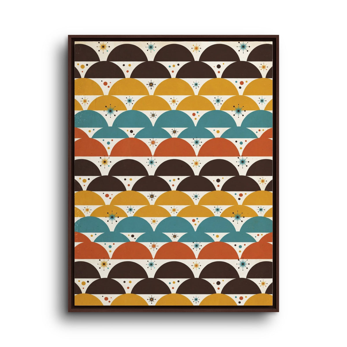Mid Century Modern Scallop Framed Canvas Wall Art, Retro Wave Pattern Print, 1950s Geometric Decor