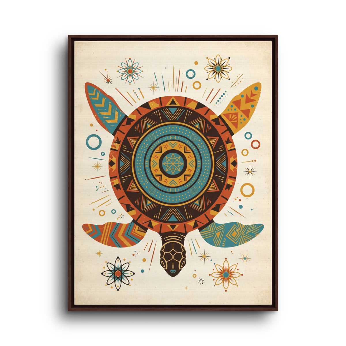 Mid Century Modern Turtle Framed Canvas Wall Art, Retro Sea Turtle Print, 1950s Ocean Decor