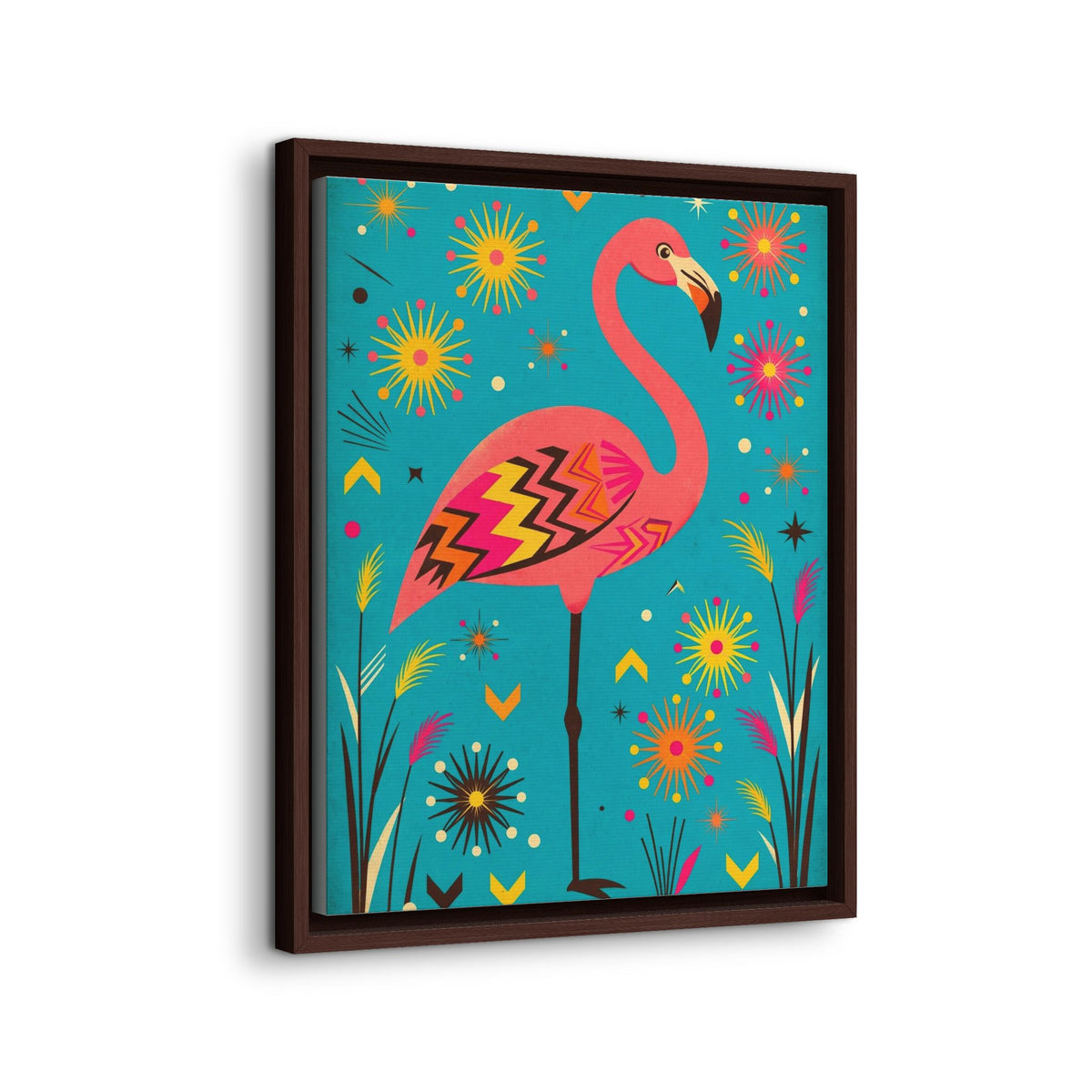 Mid Century Modern Flamingo Framed Canvas Wall Art, Retro Flamingo Print, 1950s Tropical Decor