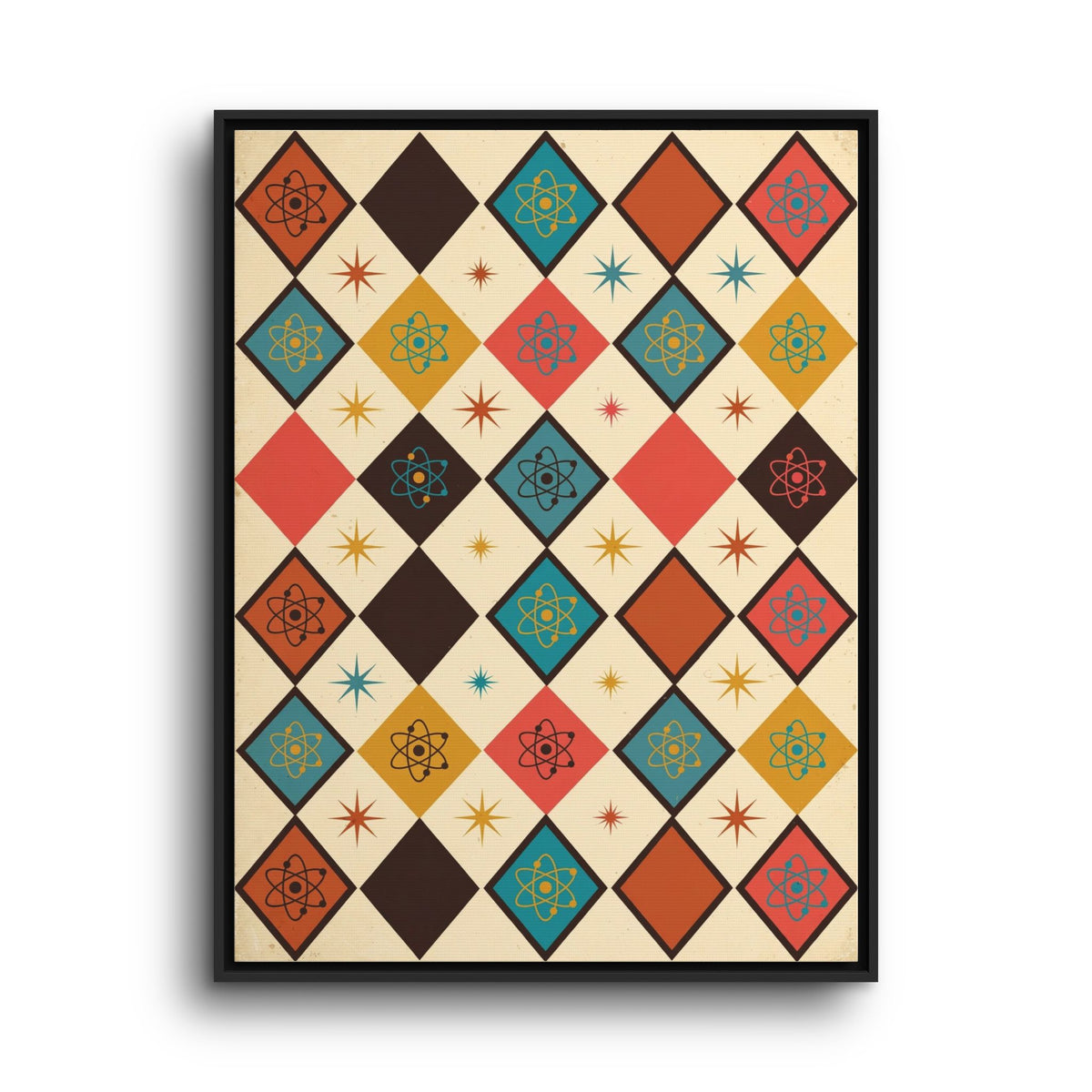 Mid Century Modern Atomic Diamonds Framed Canvas Wall Art, Retro Pattern Print, 1950s Abstract Decor
