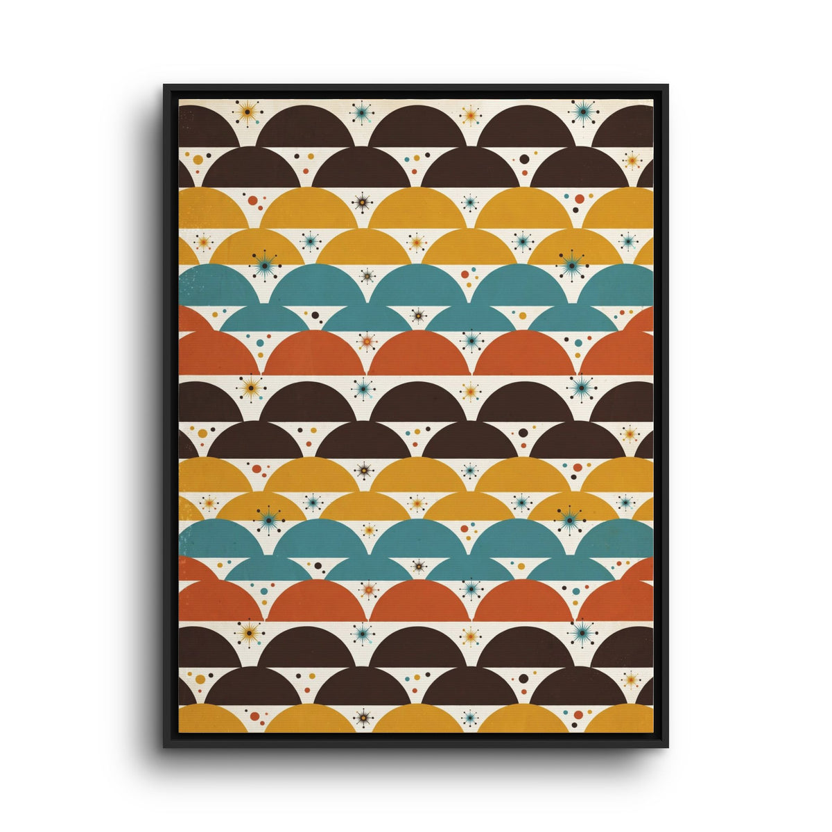 Mid Century Modern Scallop Framed Canvas Wall Art, Retro Wave Pattern Print, 1950s Geometric Decor