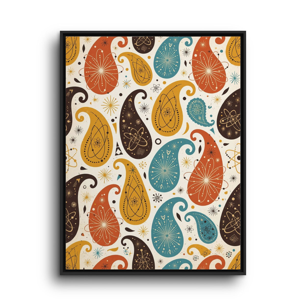 Mid Century Modern Paisley Framed Canvas Wall Art, Atomic Paisley Print, Retro 1950s Pattern Decor