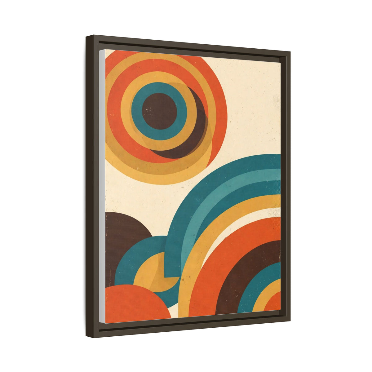 Mid Century Modern Concentric Circles Framed Canvas Wall Art, Retro Arches Print, Burnt Orange Teal Decor