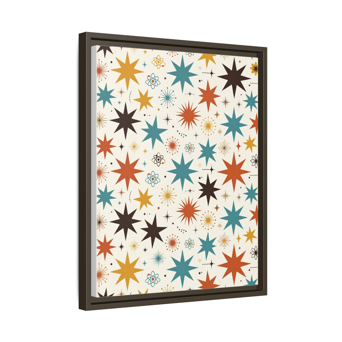 Mid Century Modern Starburst Framed Canvas Wall Art, Retro Star Pattern Print, 1950s Atomic Decor