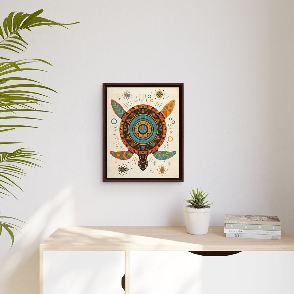 Mid Century Modern Turtle Framed Canvas Wall Art, Retro Sea Turtle Print, 1950s Ocean Decor