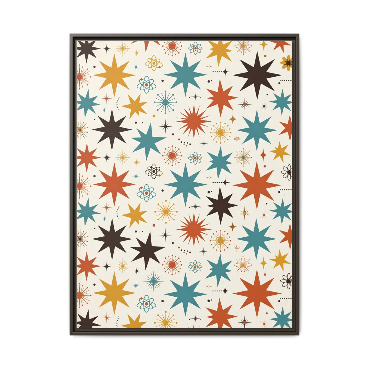 Mid Century Modern Starburst Framed Canvas Wall Art, Retro Star Pattern Print, 1950s Atomic Decor