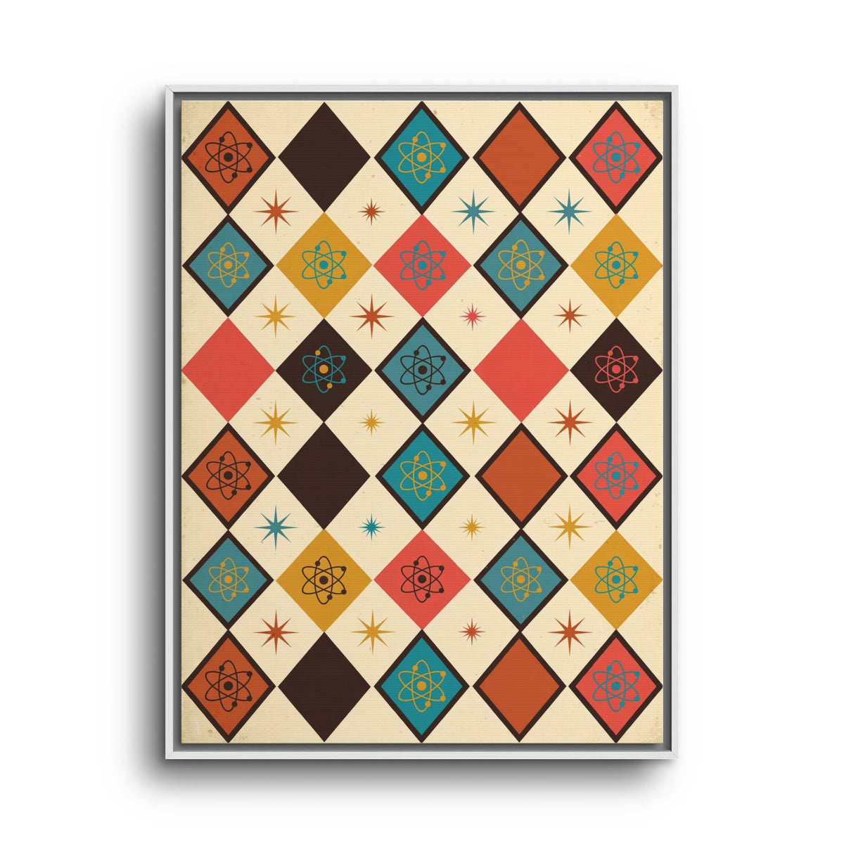 Mid Century Modern Atomic Diamonds Framed Canvas Wall Art, Retro Pattern Print, 1950s Abstract Decor