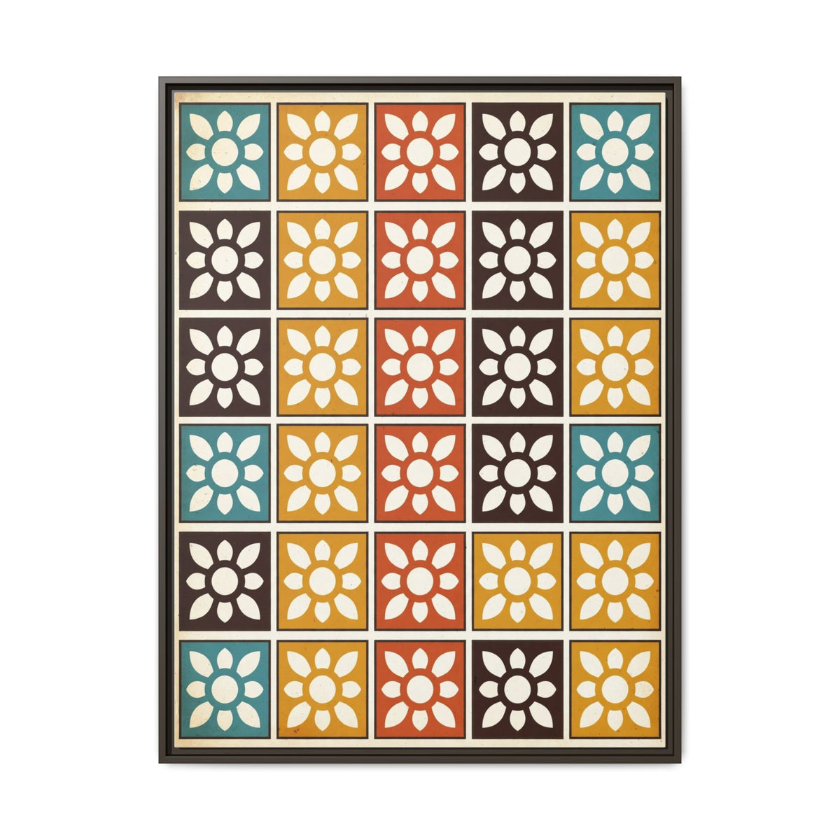 Mid Century Modern Breeze Block Framed Canvas Wall Art, Retro Screen Block Pattern Print, Palm Springs Decor