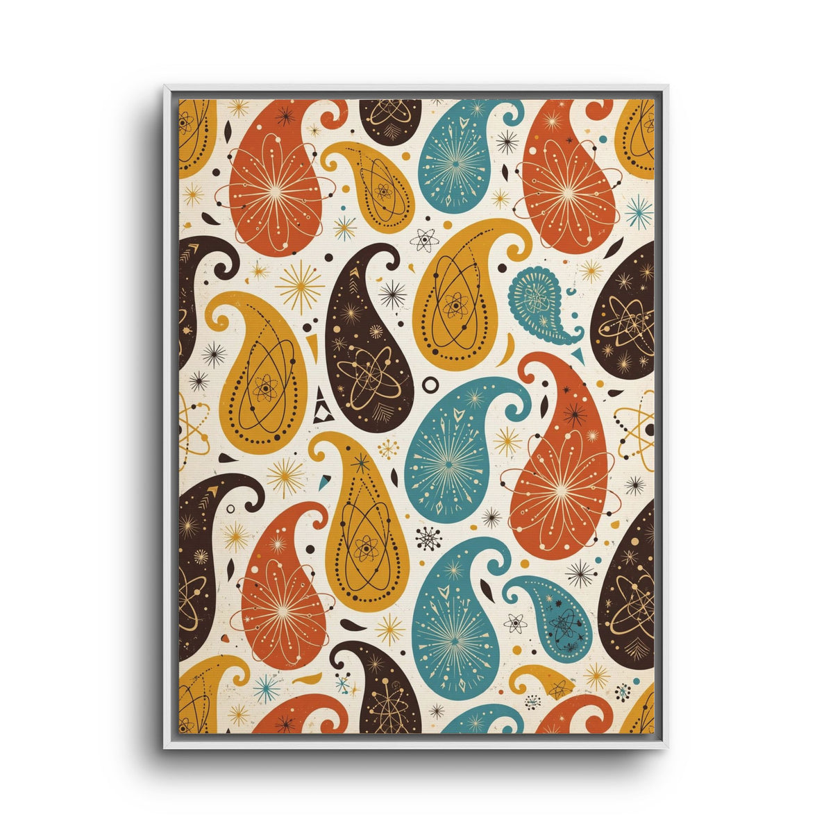 Mid Century Modern Paisley Framed Canvas Wall Art, Atomic Paisley Print, Retro 1950s Pattern Decor