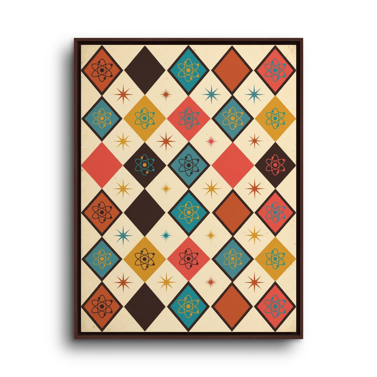 Mid Century Modern Atomic Diamonds Framed Canvas Wall Art, Retro Pattern Print, 1950s Abstract Decor