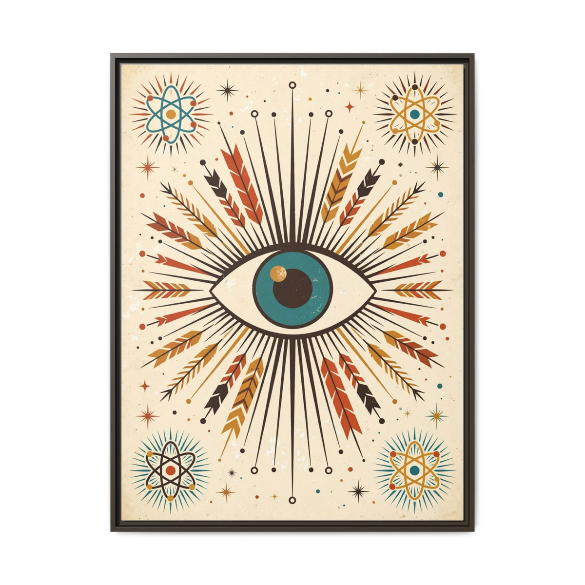 Mid Century Modern Eyeball Framed Canvas Wall Art, Atomic Eye Print, Retro 1950s Starburst Decor