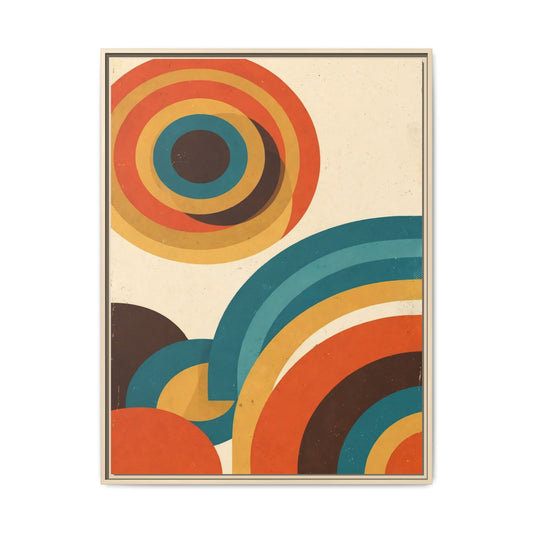 Mid Century Modern Concentric Circles Framed Canvas Wall Art, Retro Arches Print, Burnt Orange Teal Decor