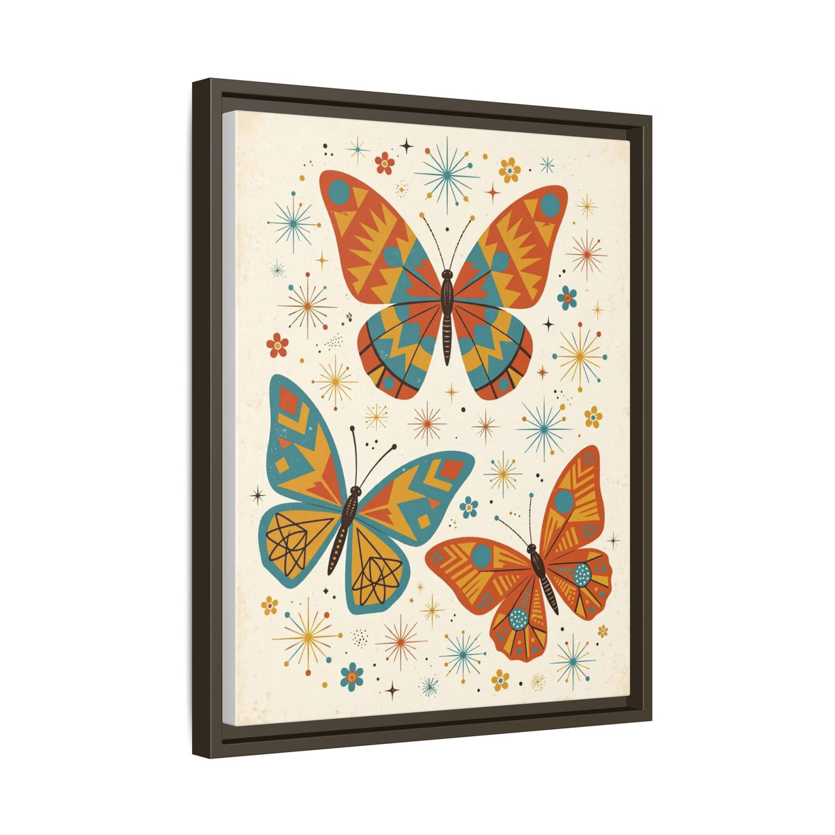 Mid Century Modern Butterfly Framed Canvas Wall Art, Retro Butterfly Print, 1950s Garden Decor