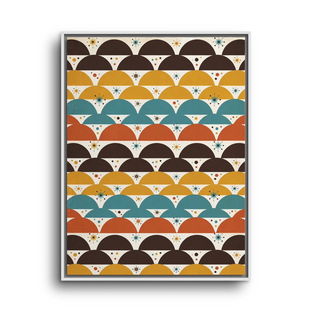 Mid Century Modern Scallop Framed Canvas Wall Art, Retro Wave Pattern Print, 1950s Geometric Decor