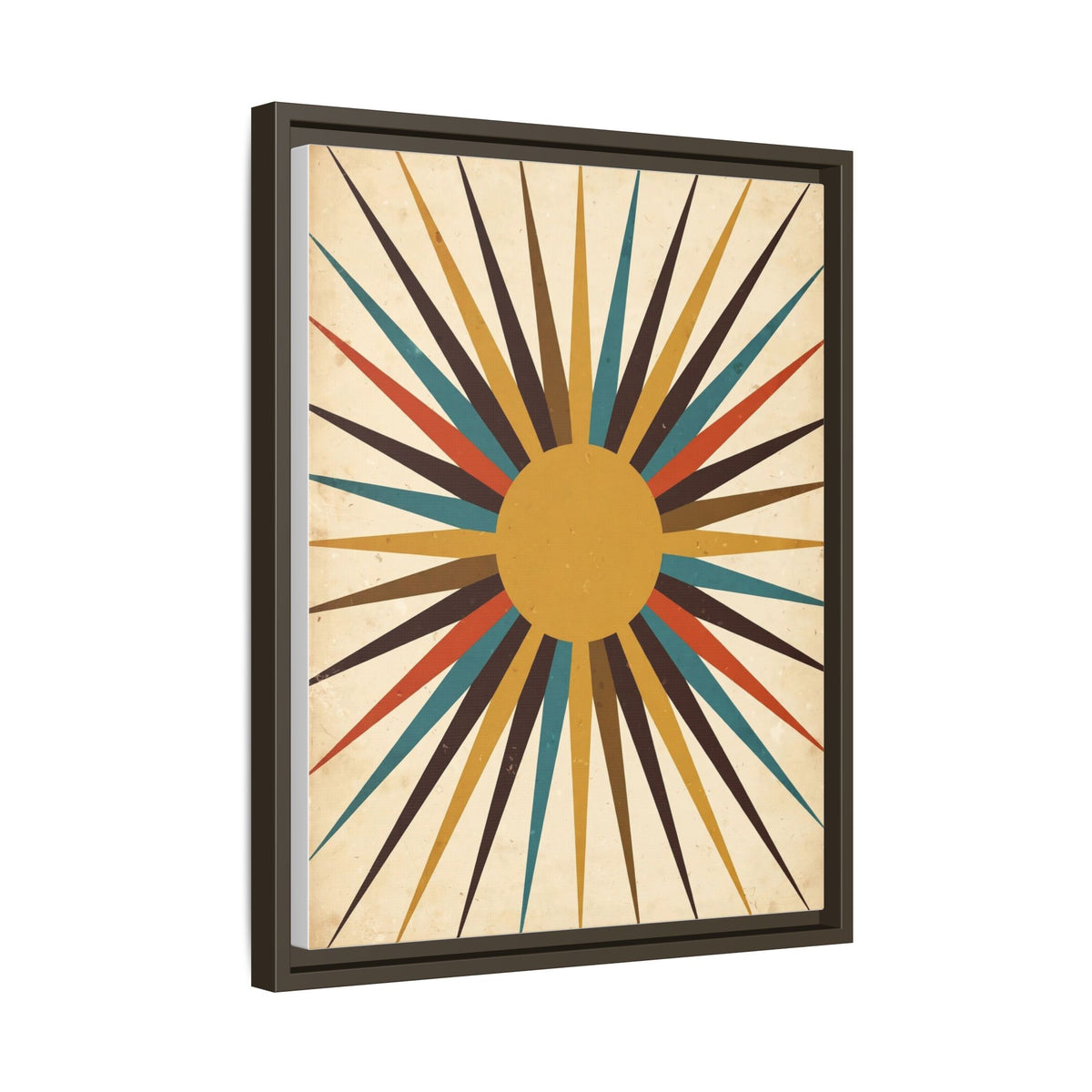 Mid Century Modern Starburst Sun Framed Canvas Wall Art, Retro Sunburst Print, 1950s Gold Teal Decor