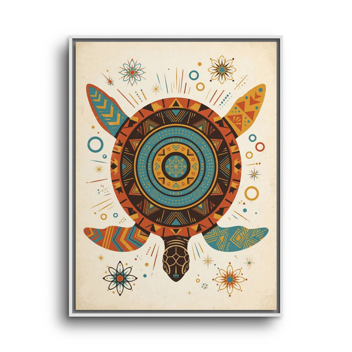 Mid Century Modern Turtle Framed Canvas Wall Art, Retro Sea Turtle Print, 1950s Ocean Decor