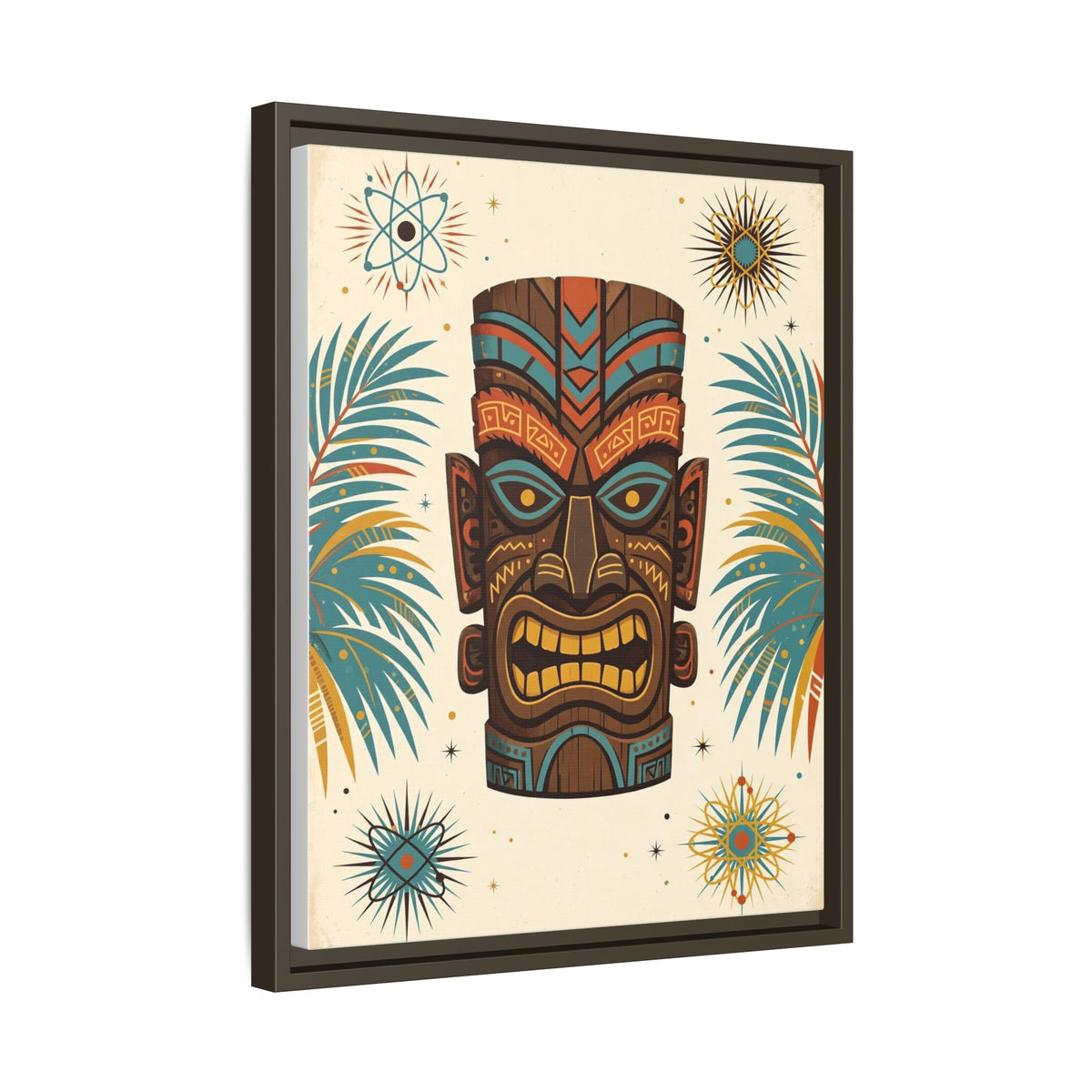 Mid Century Modern Tiki Framed Canvas Wall Art, Retro Tiki Bar Print, Palm Tropical 1950s Decor